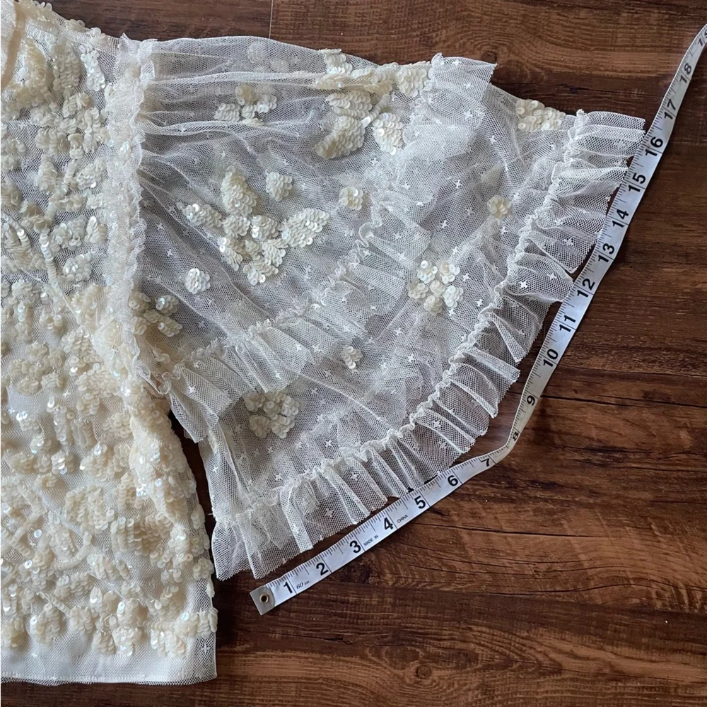 NEEDLE & THREAD Aurelia Sequin Embellished Top Natural Cream Ruffle Sheer Blouse - Picture 6 of 15